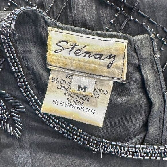 Stenay Vintage 80'S Floral Sequin Beaded Mesh Trim Blouse Black - Picture 11 of 14